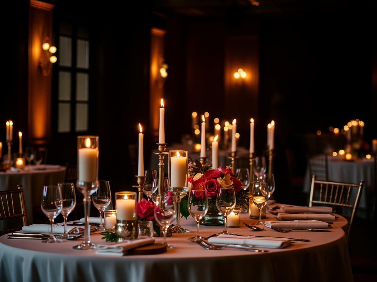 Private event table with candles and florals